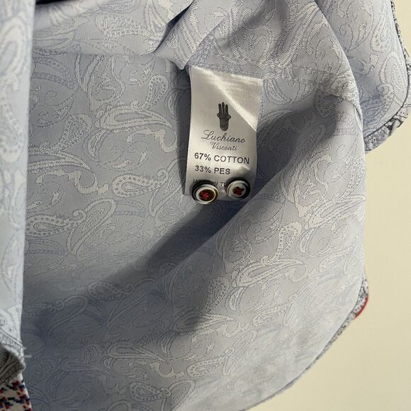 Luchiano Visconti Blue Gray & Red Paisley Design Long Sleeve Shirt Size Medium - Picture 8 of 16